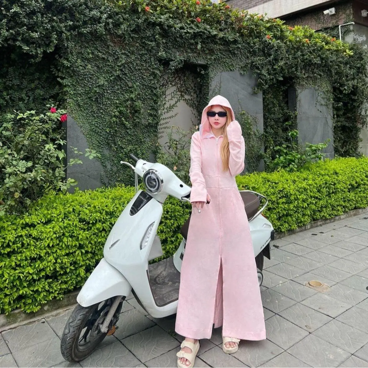 Áo chống nắng nữ toàn thân dáng cao Màu hồng ,Váy Chống nắng nữ vải cotton ACN04 Top