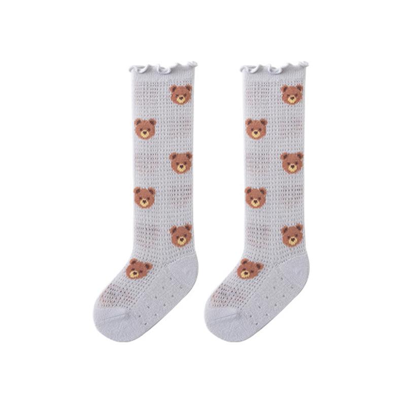 Product Introduction of Baby Socks for Girls Flower/Bear Print Mosquito Protection Mid-Calf Socks Spring Summer Breathable Kids Mesh Thin Socks 31