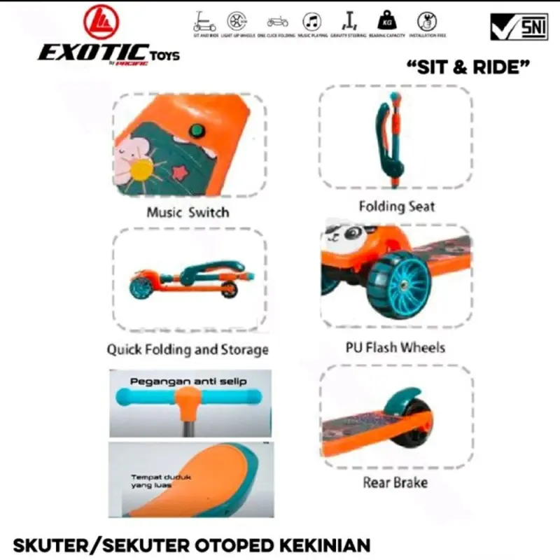 Skuter Duduk Exotic ET HB-006 Scooter Lipat HB006 Sekuter Anak HB 006 Musik Roda Tiga Otoped 2