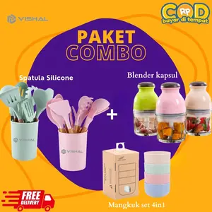 VISHAL Combo 3IN1 (COD) Spatula Sutil Silikon 12in1+1 Pcs Blender Kapsul Portabel + 1 Set Mangkuk 4in1