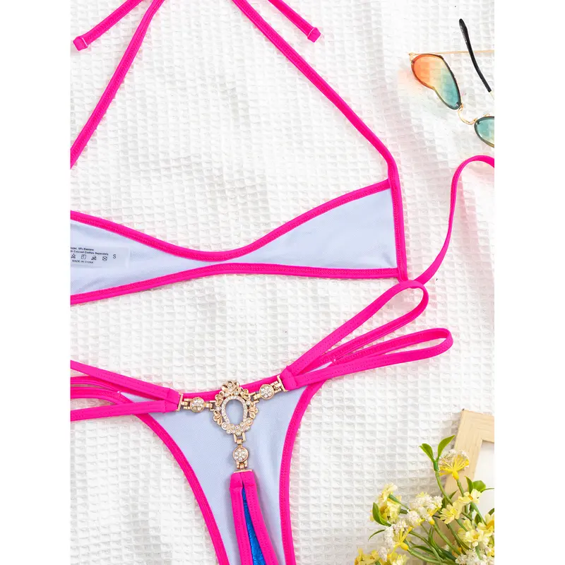 Bộ đồ bơi nữ, Xanh Biển ROYAL Shining Halter, cúp nhỏ, Bikini hai mảnh, đồ bơi, kiểu không có đệm 4