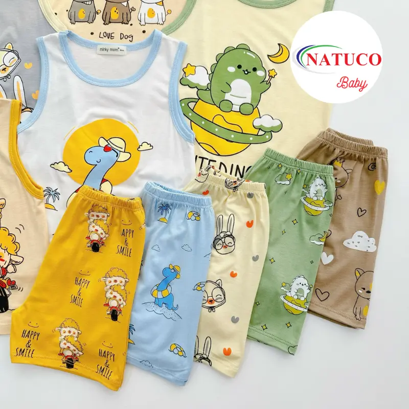 Bộ Quần Áo Ba Lỗ Trẻ Em Hiệu MINKY MOM Vải Thun Lạnh Mềm Mát In Hình Động Vật Cho Bé 0-8 Tuổi (8-27kg) BL-IN74 4