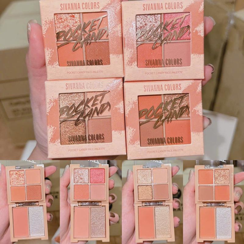 Bảng Phấn Mắt 4 Ô kèm Má Hồng và Nhũ Highlight Sivanna Colors Pocket Candy Face Palette HF182 Cosmetic Nữ Trang Điểm Women Mỹ Phẩm