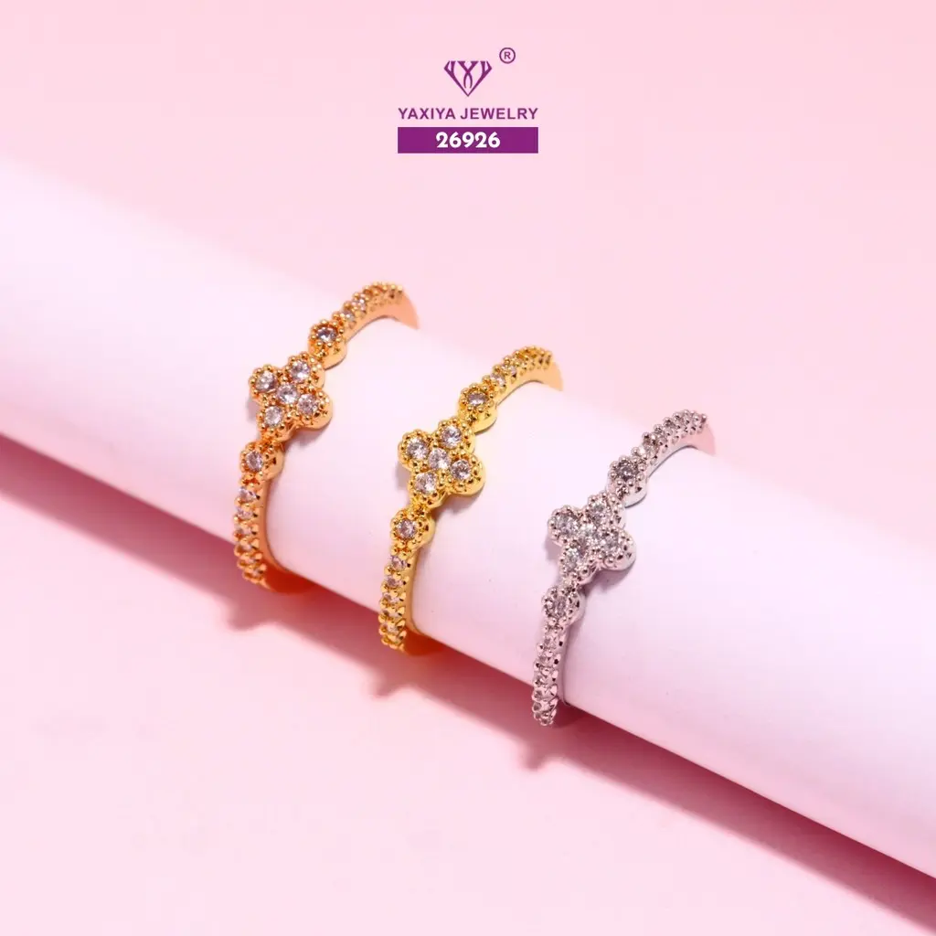 Yaxiya Cincin Wanita Simple Motif Bunga Permata Perhiasan Aksesoris Trendy 056