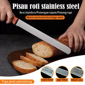 Pisau Roti Stainless Steel 10 Inci Kayu, Pegangan Ergonomis, Gerigi Tajam, Alat Memanggang Kue, Pemotong Pastry, Pisau Kue Serbaguna - Kualitas Terbaik untuk Pemadam Lepas Pastri