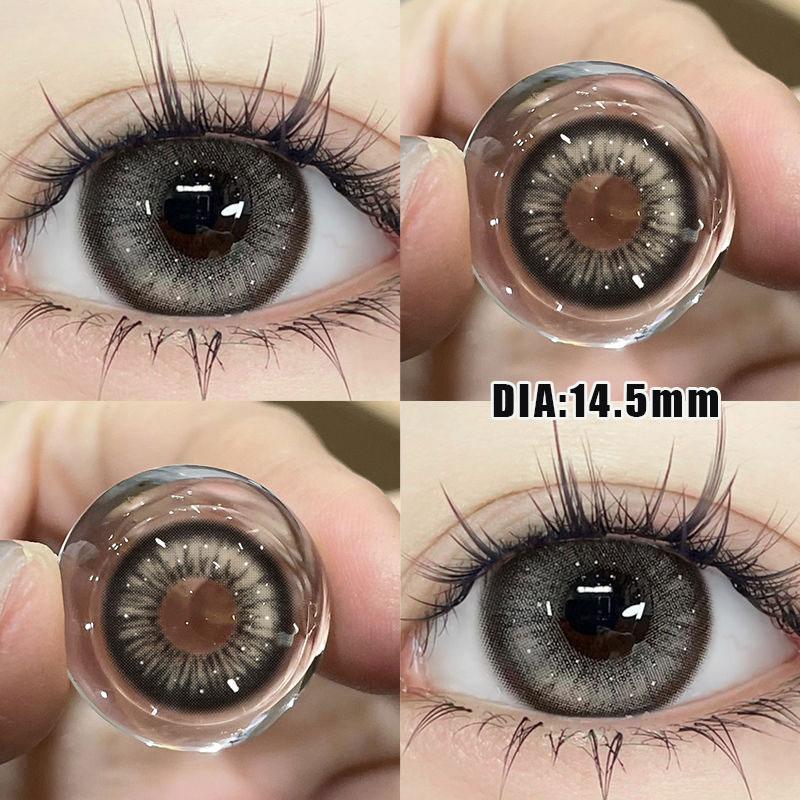 Kính áp tròng Mill Creek Xám Phong Cách Thái Lan 1 Cặp 2 cái Màu Đen Đường Kính Mắt Lớn 14,5mm và 14,2mm Màu Nâu Ống Kính Mềm Sử Dụng 1 Năm