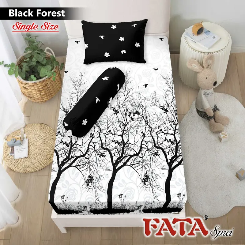 FATA SPREI MONOKROM SINGLE 120x200X20, 100X200X20 & 90X200X20 Bantal Guling Karet 1