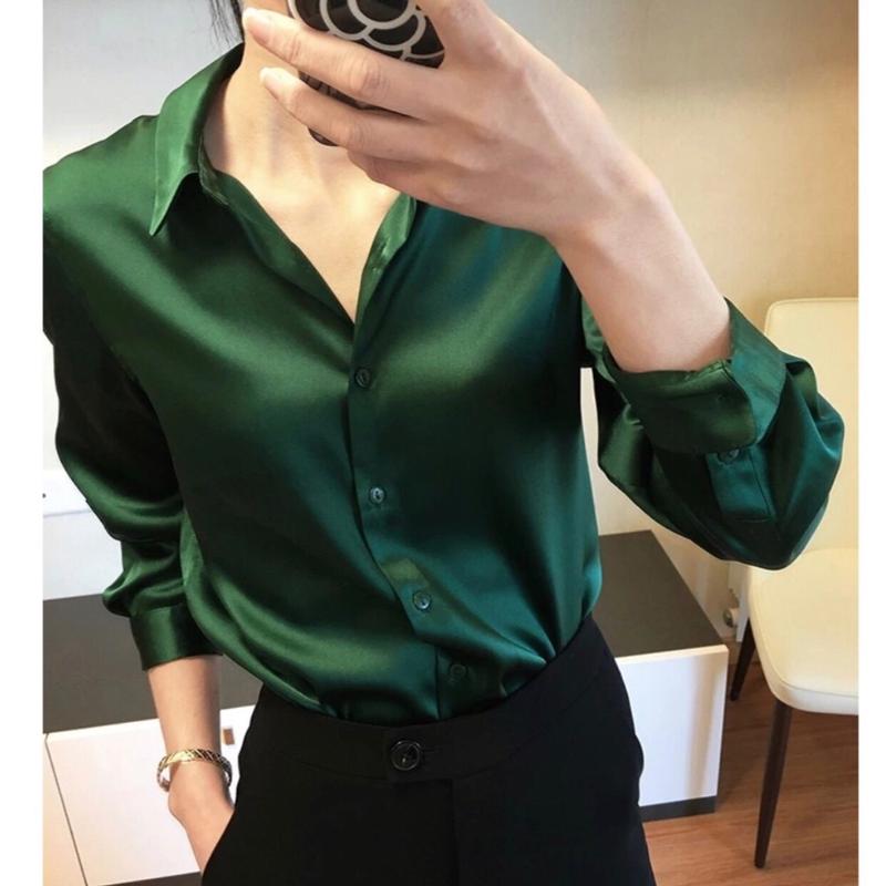 Three M 2520 Atasan kemeja blouse adella pain shirt import original terbaru new terlaris satin nyam murah sexy Katun Bunga Polos Slim-fitting 1