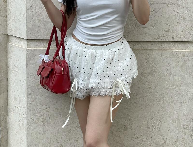 Chân Váy Xòe 2 Tầng Coquette Ren Bi Dễ Thương Có Quần Bảo Hộ Có Size Nữ Women