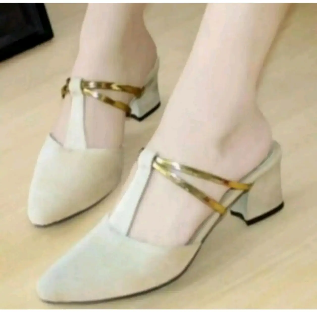 RMG7 Sandal Heels tali gold dabel sandal selop sandal pesta bisnis hak tahu