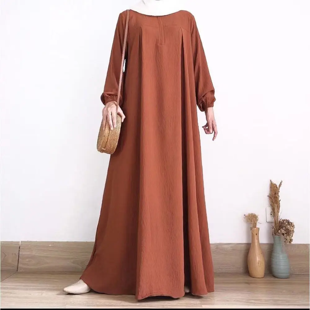 Muslim Dress Elegant Style For Women Simple Casual Solid Color Long Sleeve  Suitable For Ramadan Artificial Cotton Material Comfortable Round Neck Islamic  Dress Women's Fashion - TikTok Shop Philippines