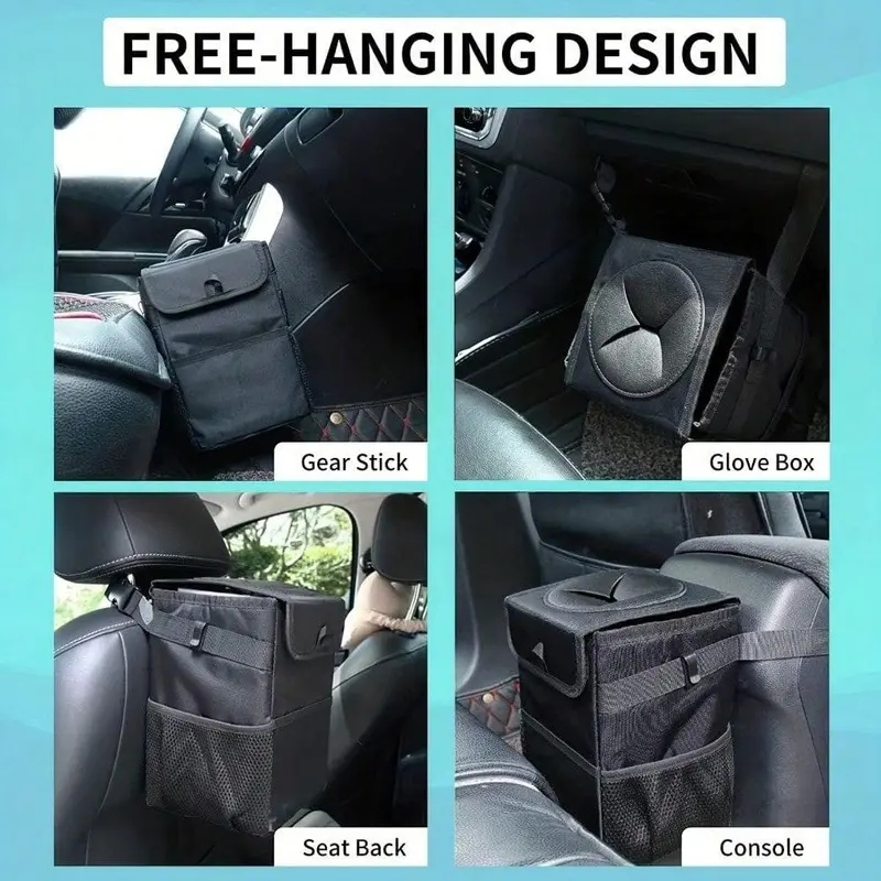 Car Trash Can with Lid, Multipurpose Car Trash Can, Multifunctional Organizer with Storage Pockets for Vehicle Cleanliness and Organization, Auto, Interior, Holder 6