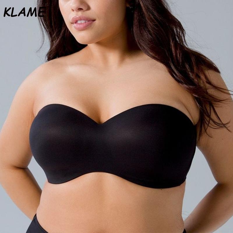 KLAME 34-44BCDEFG Plus Size Bra For Women Detachable-Strap Bandeau Bra Female Strapless Bras High Quality 3/4 Cup Bralette Sexy Breathable Thin Cup Brassiere Lingerie YML848 2