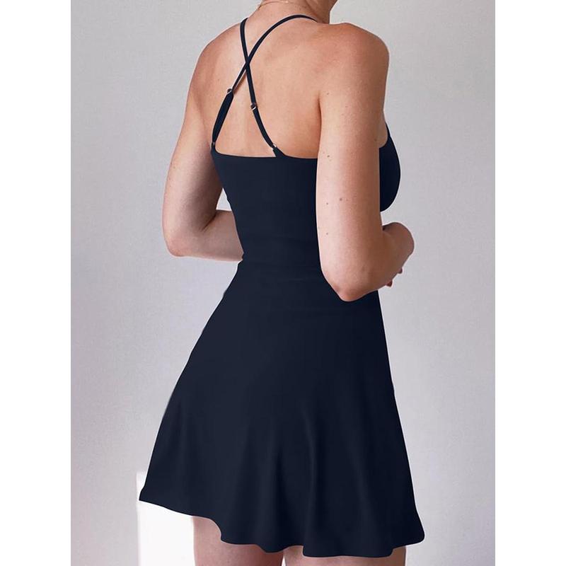 Product Introduction of Women 2-piece Outfit, Sleeveless Mini Tennis Dress with Shorts Athletic Golf  Summer Outfit 36