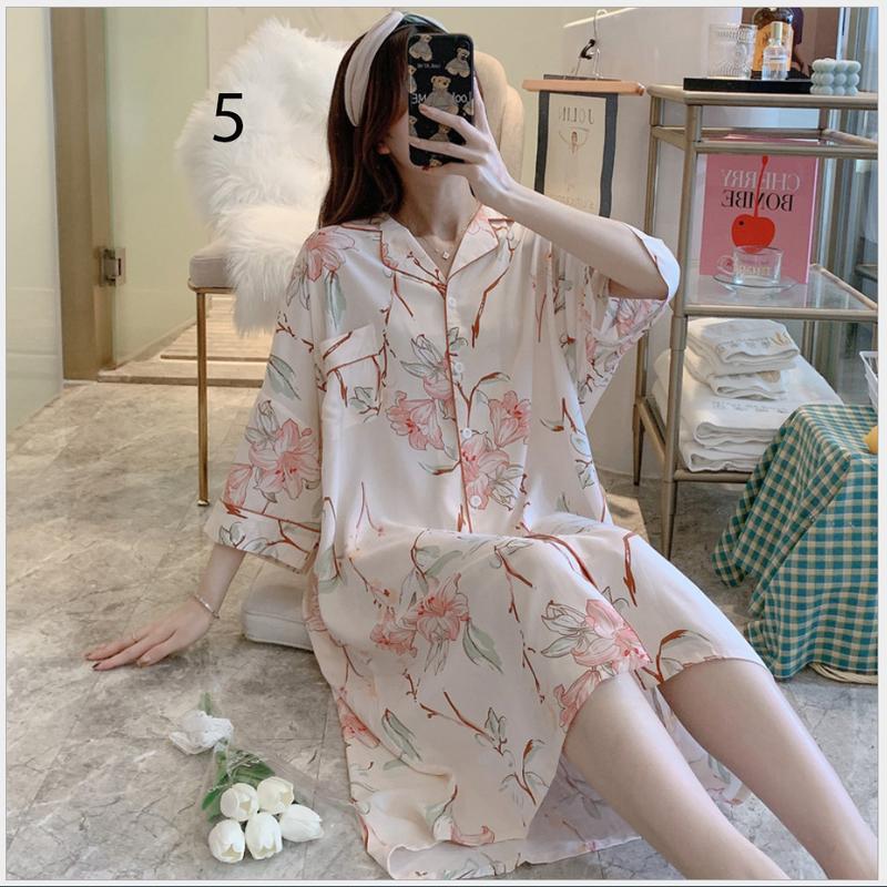 ️ Váy Sơ Mi Nữ Dài ️-  Váy ngủ nữ, đồ mặc nhà dài tay lỡ phong cách Hàn Quốc B68 5