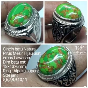 Cincin Batu Pirus Mesir Hijau Urat Emas Natural
