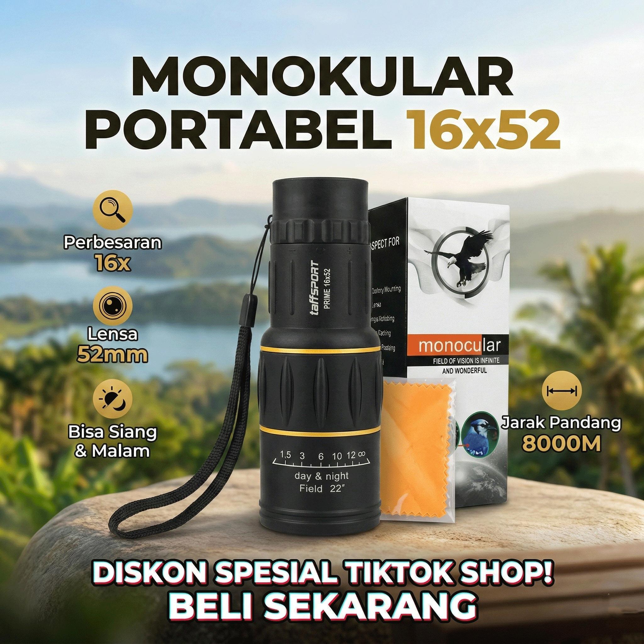Telescope 66M/8000M - 16x52 Teropong Monocular Bushnell 16 x 52 HQ Jarak Jauh Focus and Zoom Lens Adjustable Telescope