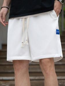 Men's Pocket Zipper Patched Drawstring Waist Shorts, Summer Clothes Split Hem Bermuda Shorts with Slant Pockets, Running Workout Sweat Shorts, Casual Sporty Loose Shorts for Summer