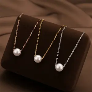 Sederhana Tunggal Mutiara Kalung Imitasi Mutiara Gantung Rantai Salib Kalung Rantai Rantai