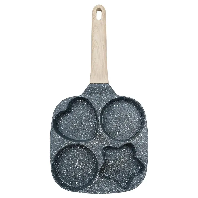 Non-stick Star Hole Design Egg Frying Pan, 4 Hole Skillet with Handle, Cooking Accessories, Breakfast Egg Toast Bread Food, Kitchen Gadgets, Non Stick Coated Cookware 7
