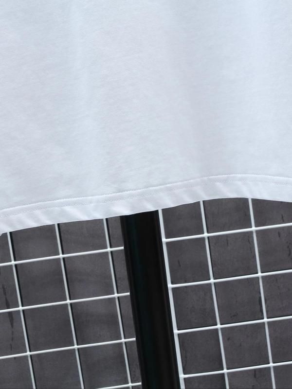 Letter & Figure Print Round Neck Drop Shoulder Tee, Regular Fit Crew Neck Short Sleeve T-Shirt, Comfy Knitting Top for Summer, Mens Tracksuit, Football Jerseys 5