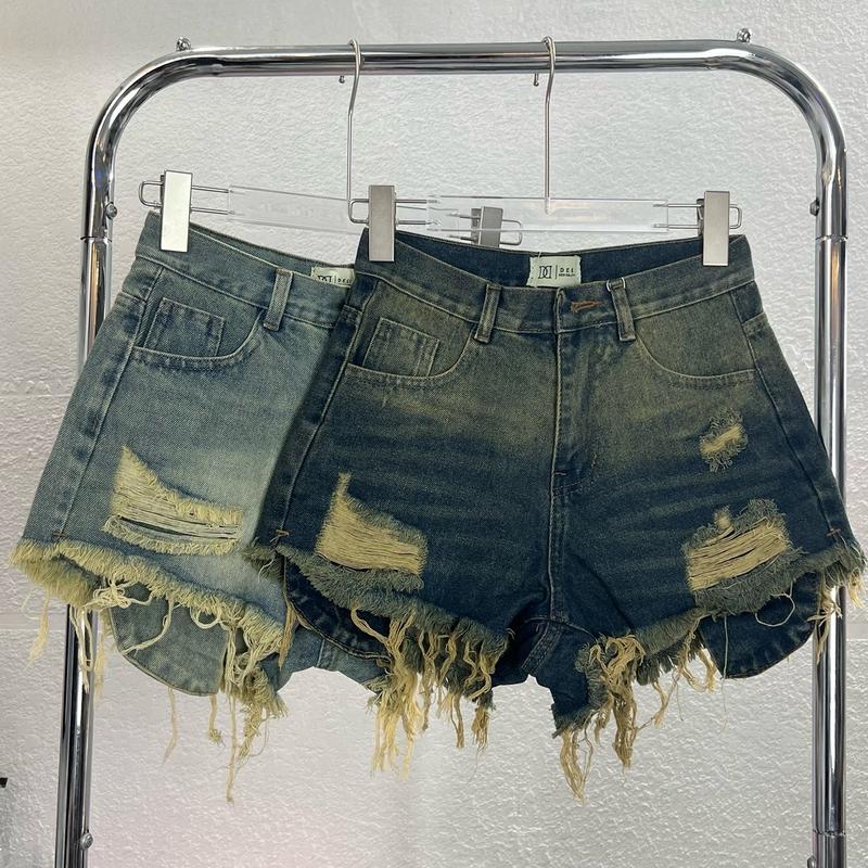 BM18 Quần Short Jean Nữ Cao Cấp Rách Tua Rua Xước Lộ Túi Trước và Sau Lưng Cao Vải Nhập QC Màu Xanh Bụi Vàng Women Pants jeannu
