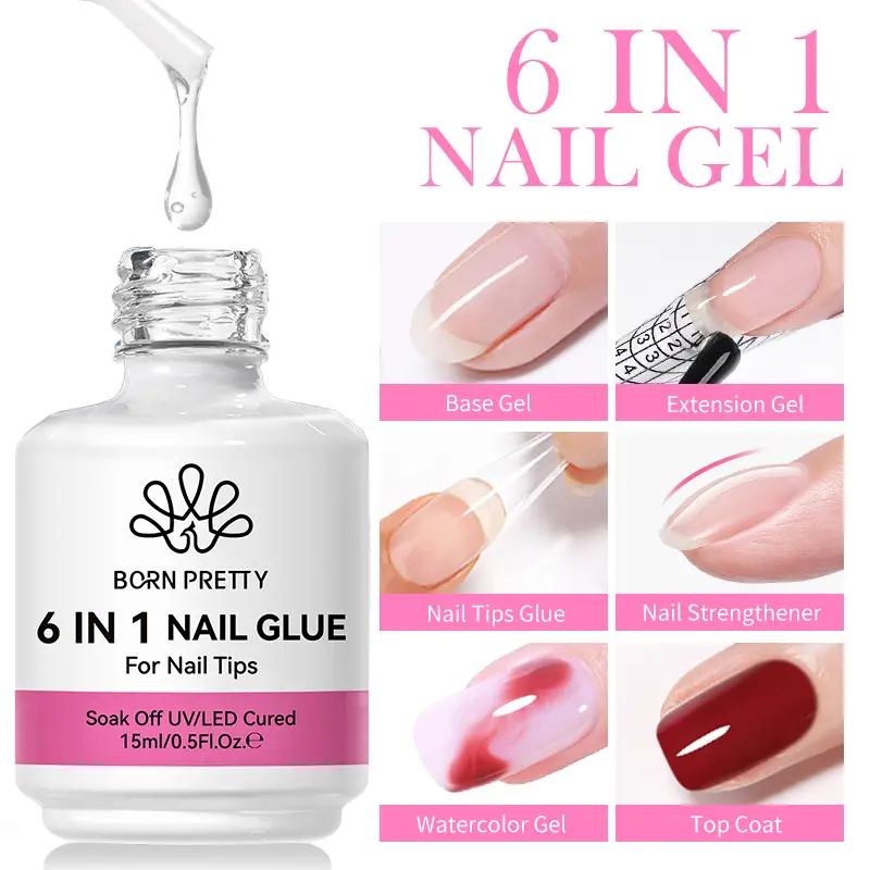 Gel Keo Dán Móng Tay, BORN PRETTY, Nâng Cấp Mới, 15ml, 6 IN 1, Gel Nền Sơn Gel, Gel Nối Dài, Thích Hợp Cho Đèn UV Và Đèn Led Làm Móng Nghệ Thuật, 61100
