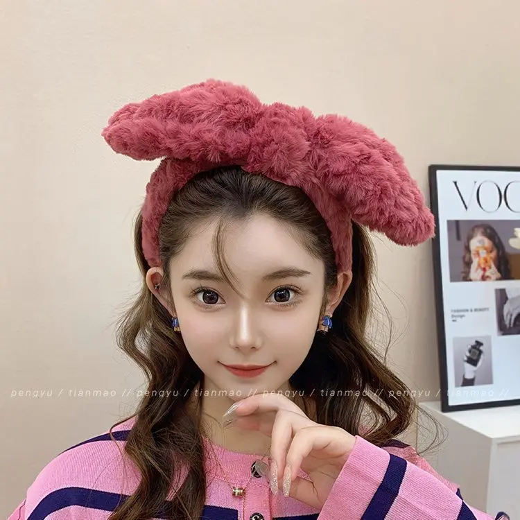 [2110 People Collected] Plush High-End Fashion Women's Autumn Winter New Face-Slimming Bunny Ear Headband Face Washing High Skull Top Hair Accessory