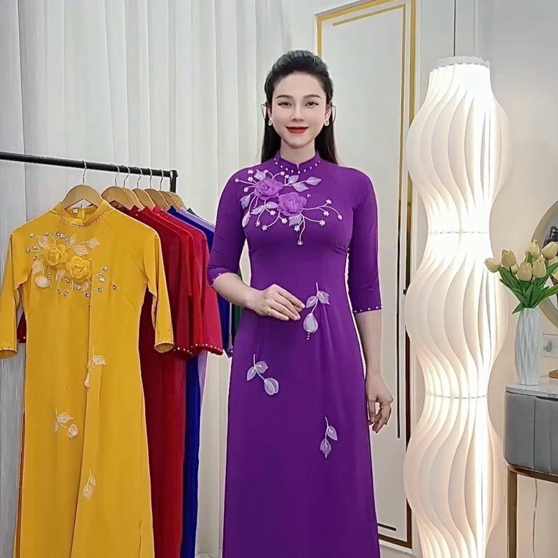ÁO DÀI THÊU TAY LỤA MỸ CAO CẤP 5