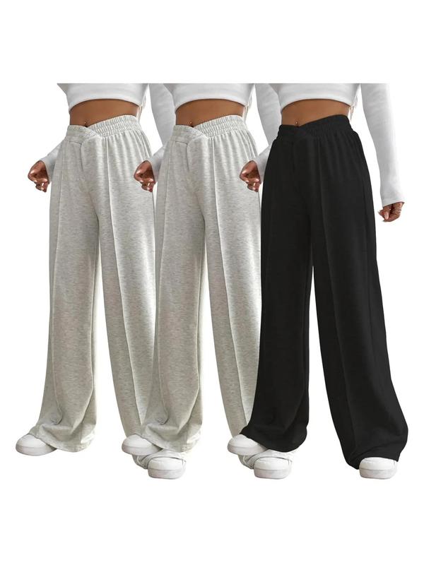 Women's Plain Elastic High Waist Wide Leg Sweatpants, Fashion Casual Comfy Trousers for Daily Wear Outdoor Sports, Minimalist Women's Bottoms for Fall & Winter, Baggy Pants, Pants for Women 7