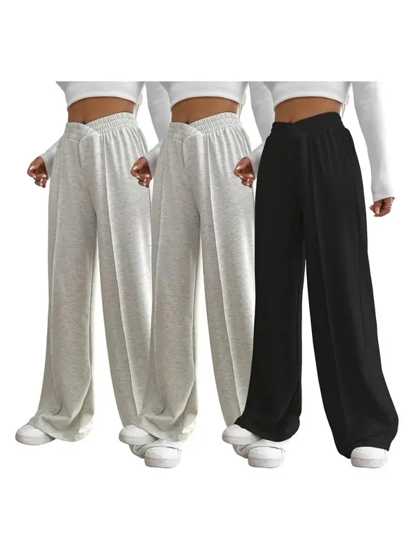 Women's Plain Elastic High Waist Wide Leg Sweatpants, Fashion Casual Comfy Trousers for Daily Wear Outdoor Sports, Minimalist Women's Bottoms for Fall & Winter, Baggy Pants, Pants for Women, Wide Legged Pants 7