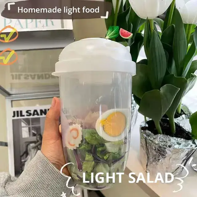 One Two Cups Salad Portable Bottle Lunch Container 1L with Fork - RF20 Buah Simple Wadah Garpu Kitchenware Makan Sayur 2