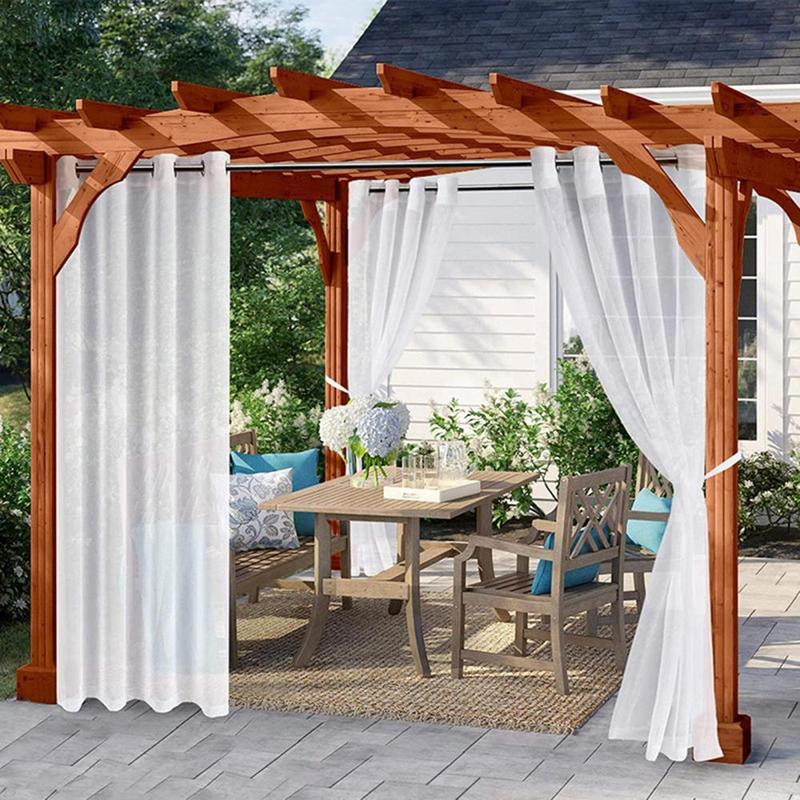 Product Introduction of Outdoor Drapes Patio Curtains - 1 Panels Grommets Top Indoor Outdoor Curtains Waterproof White Patio Sheer Pergola Curtains Drape 0