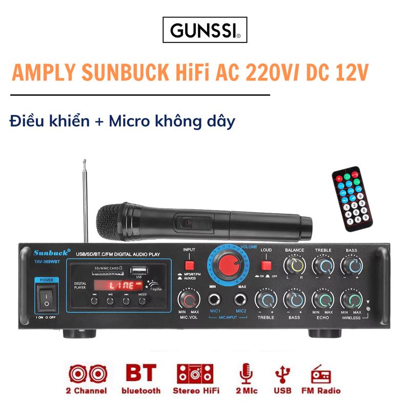 Amply Sunbuck TAV-368WBT Bluetooth 5.0, Công Suất 400w, Có Micro Không Dây Và Điều Khiển Từ Xa