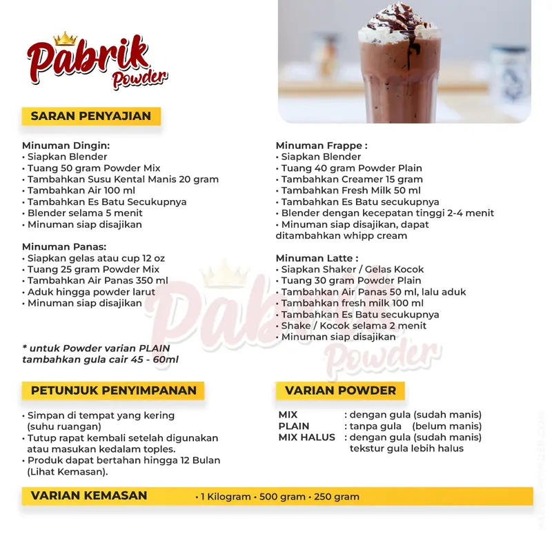 Powder Premium 250 Gram, Premium Drink Series, Bubuk Minuman 1