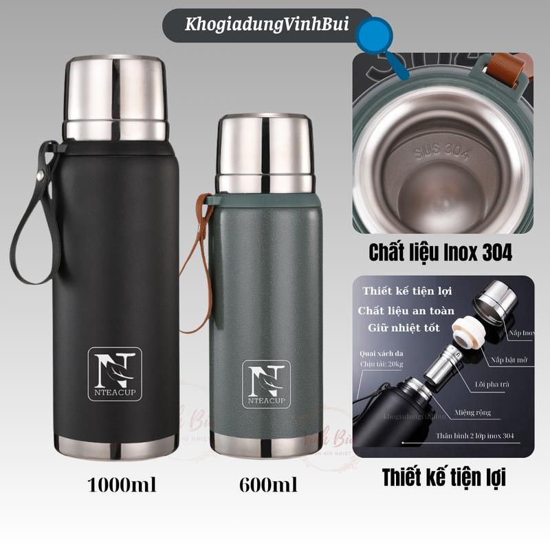 Bình Giữ Nhiệt Cao Cấp NT001, Inox 304 5 Lớp, Tích Hợp Lõi Lọc Trà - Giữ Nóng 20h Giữ Đá 24h Bền Đẹp Tiện Dụng Dung tích 600ml - 1000ml bình  giữ