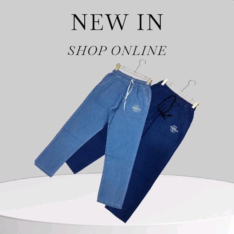 Quần nữ dài dáng betghi jean giấy lụa mềm mịn mát lưng thun dây rút thêu đùi.40..75kg