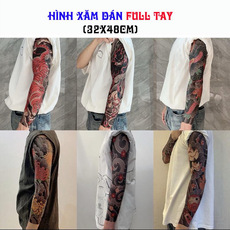 Hình Xăm Dán Full Tay Nhật Cổ Tattoo Có Màu Bền 3-5 Ngày Chống Nước 32x48cm