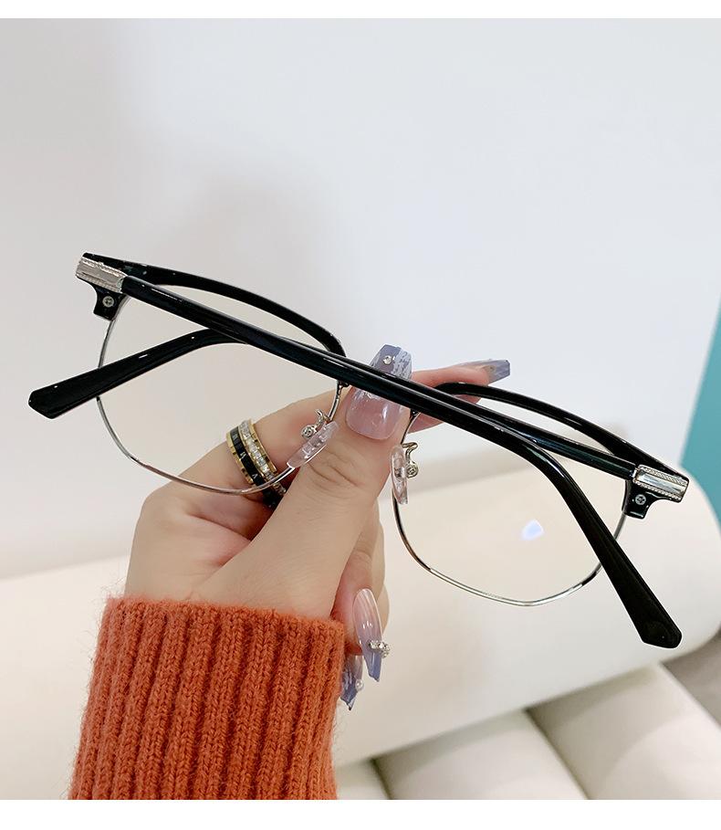 Product Introduction of New Retro Personalized Eyebrow Frame Men's Business Leisure Trend Half Frame Female Anti Blue Light Glasses Plain Glasses for Bare Face 11