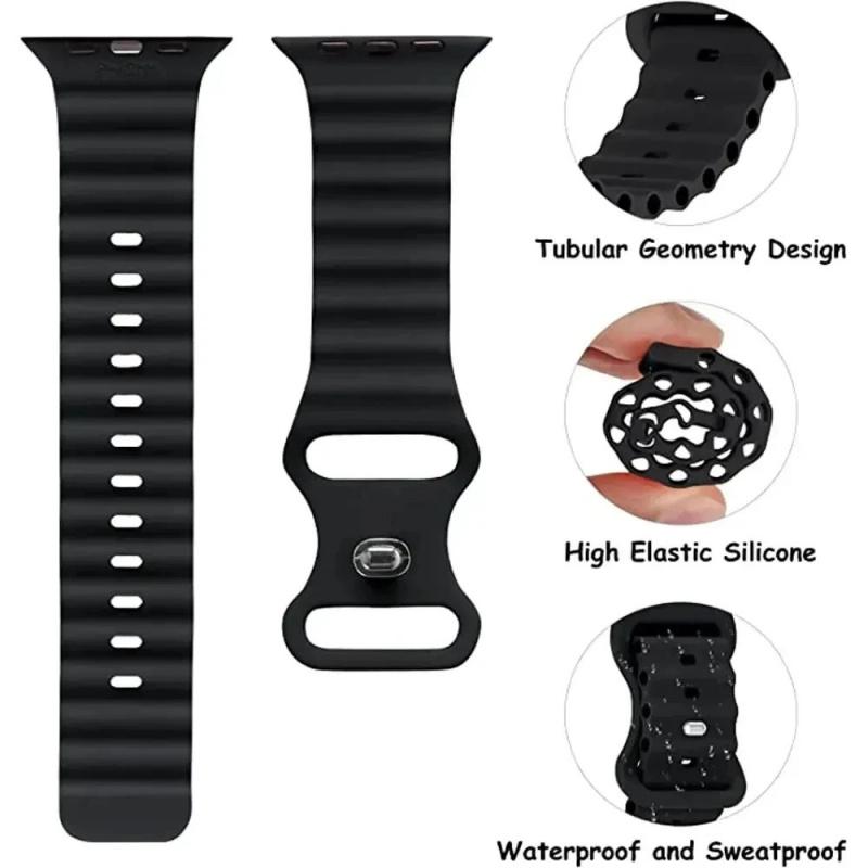 Product Introduction of Ocean Silicone Strap for Apple Watch 49mm 46mm 45mm 41mm 44mm 40mm 42mm 38mm Breathable Bracelet Wristband Ultra 10 9 8 7 6 5 4 3 SE Band 1