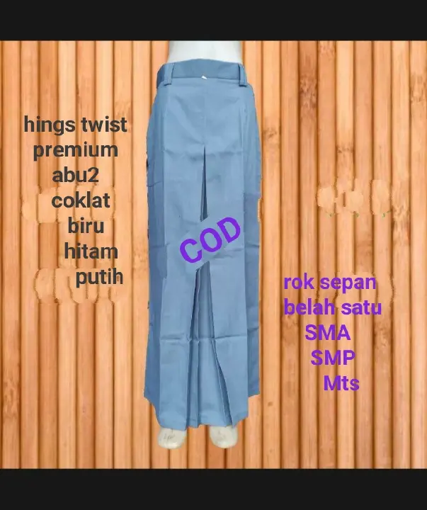 rok SPAN BELAH TENGAH depan rempel kerja sekolah hitam putih coklat pramuka Biru SMP Abu SMA