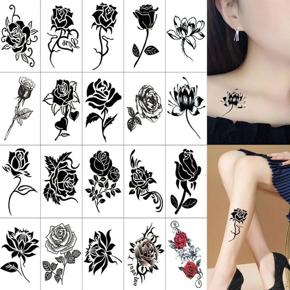 Tattoo Stickers Simulate Flower Butterfly Tattoos Waterproof Ankle Collarbone Roses Tattoo U0I5