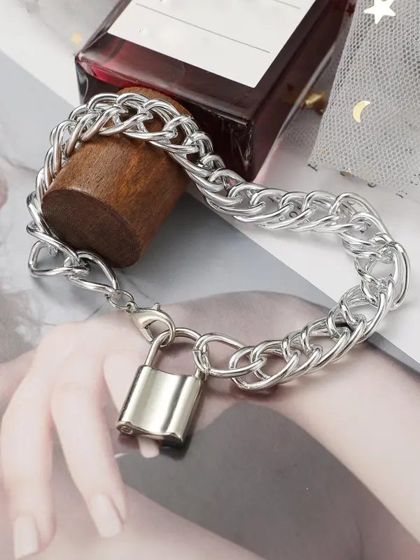 Fashion Chunky Chain & Lock Design Pendants Anklet for Women & Girls, Casual Simple Plain Anklet for Party, Daily Clothing Decor, Trendy All-match & Exquisite Jewelry for Birthday Gift, Gifts for Her 3
