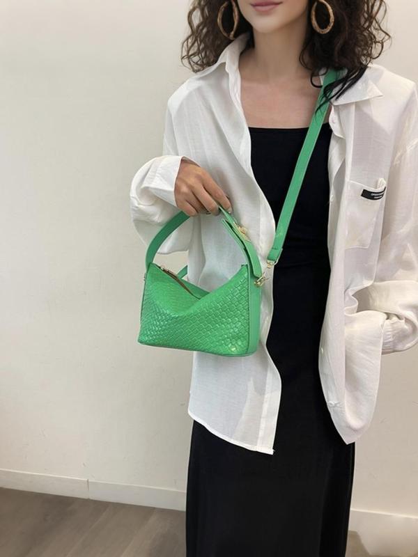 Women's Solid Color Textured Handbag, 2024 New Style Pu Leather Zipper Shoulder Bag for Daily Used, Casual Trendy Versatile High-quality Daily Commuting Bag 5