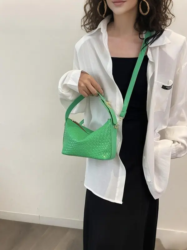 Women's Solid Color Textured Handbag, 2024 New Style Pu Leather Zipper Shoulder Bag for Daily Used, Casual Trendy Versatile High-quality Daily Commuting Bag 3