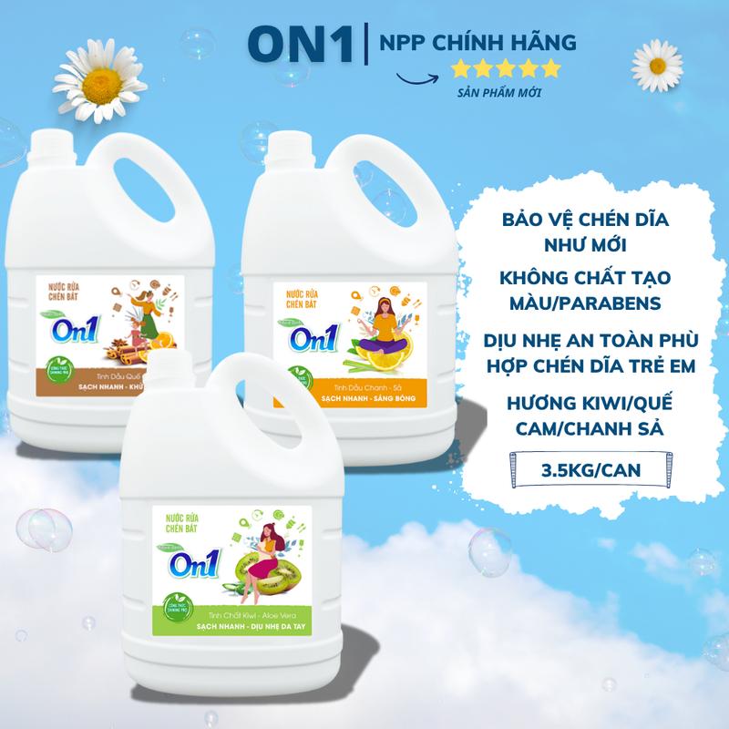MỚI Nước Rửa Chén On1 Hương Kiwi Và AloeVera Quế Cam Chanh Sả 3,5Kg - Sạch Bóng Vết Dầu Mỡ Bảo Vệ Da Tay
