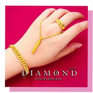 Satu Set Perhiasan Xuping Berlapis Emas 24K Motif Bambu Titanium Anti Karat Dan Anti Luntur