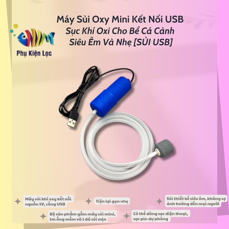 Máy sủi mini siêu êm- Sủi oxy kết nối USB