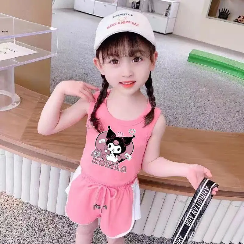 ชุดเสื้อกั๊กแขนกุดสำหรับเด็กผู้หญิง สไตล์เกาหลี ชุดฤดูร้อนใหม่ ชุดสองชิ้นลำลอง กางเกงขาสั้นกีฬา ขายดี 3744 รีวิวในเชิงบวก เหมาะสำหรับเด็ก