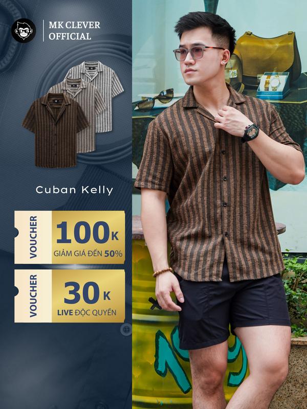 Áo sơ mi Cuban Kelly MK CLEVER họa tiết kẻ sọc, Chất liệu vải đũi mặt dạ siêu đẹp, form dáng trẻ trung Menswear Nam